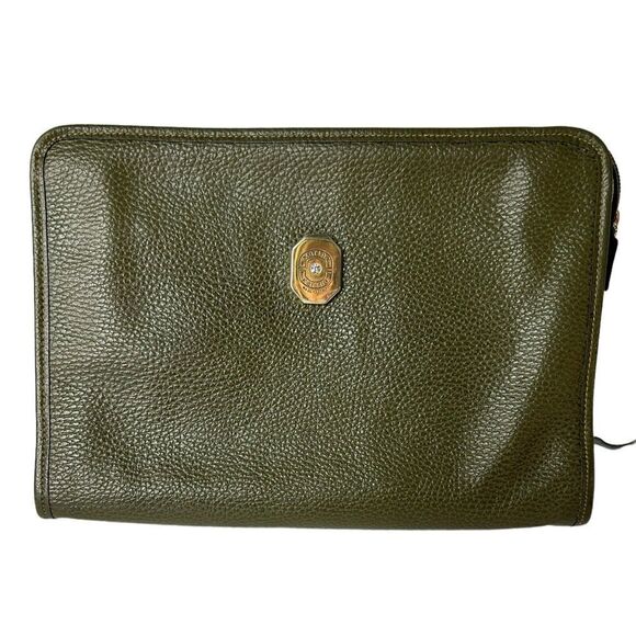 Karina Firenze Pebbled Olive Leather Clutch Made In Italy Some Interior Wear - Picture 1 of 11